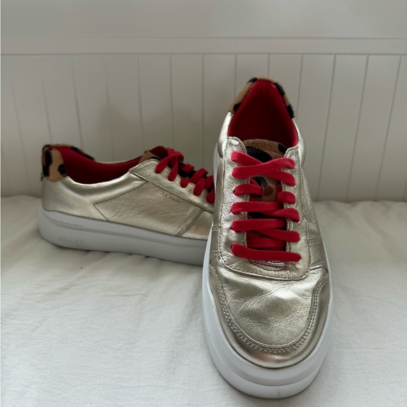Cole Haan Shoes - Cole Haan GrandPro Rally Leopard-Print Calf Half Metallic Leather Sneakers